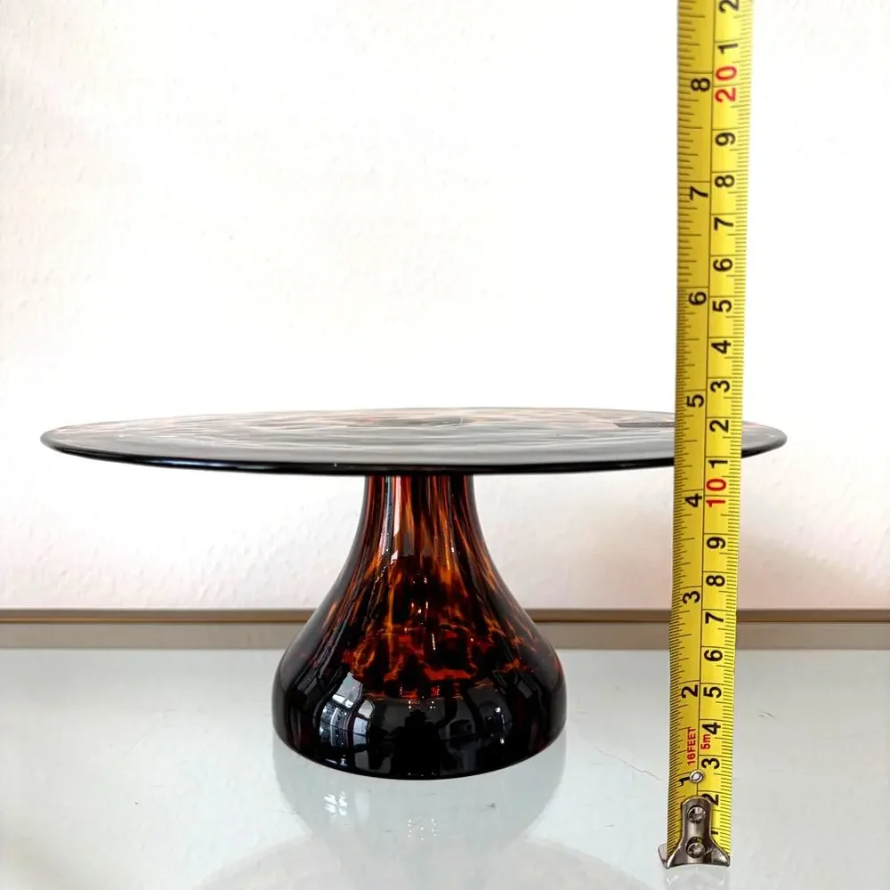 Rachel Zoe Tortoise Glass Footed Cake Stand 10in NEW